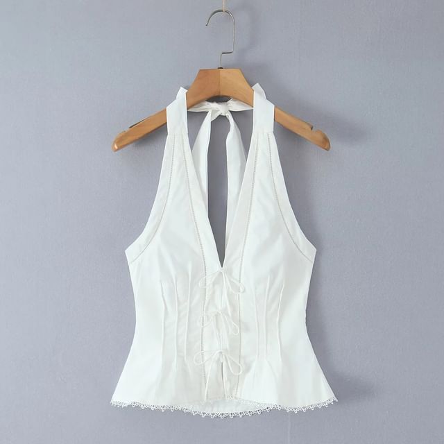 Asiris-Halter Neck Plain Flowy Top