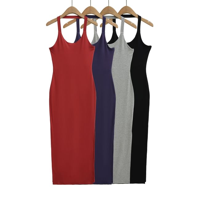 Asiris-Halter Neck Plain Maxi Bodycon Dress