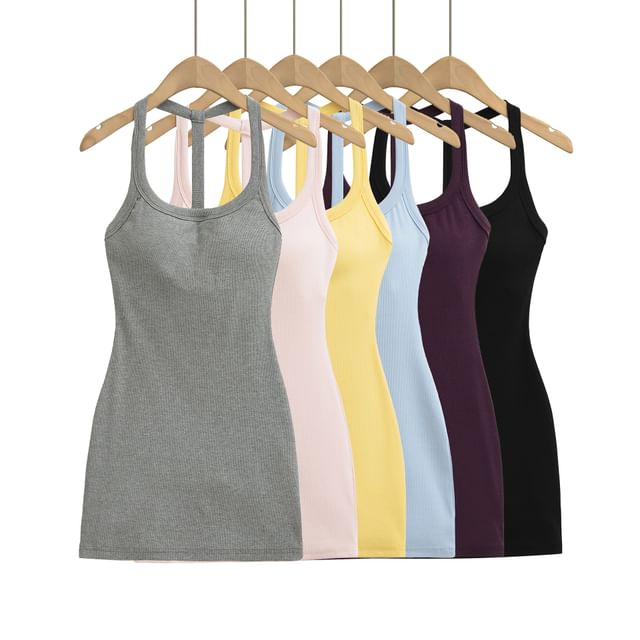 Asiris-Halter Neck Plain Padded Open Back Mini Bodycon Dress