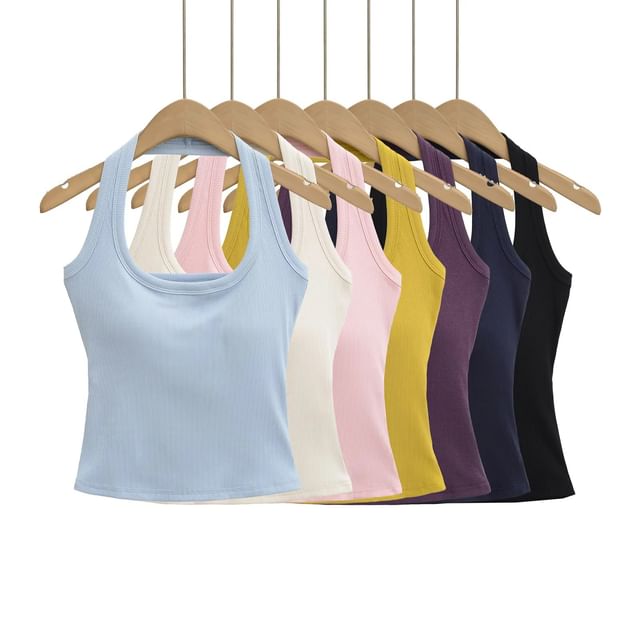 Asiris-Halter Neck Plain Tank Top