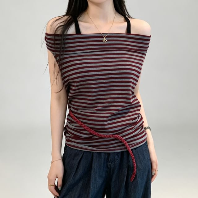 Asiris-Halter Neck Striped Crop Top