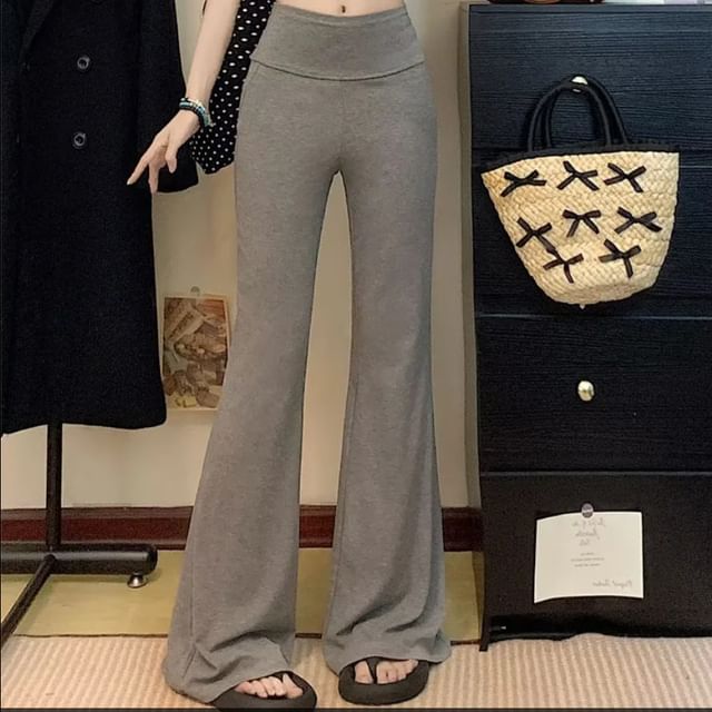 Asiris-High Rise Plain Flared Pants