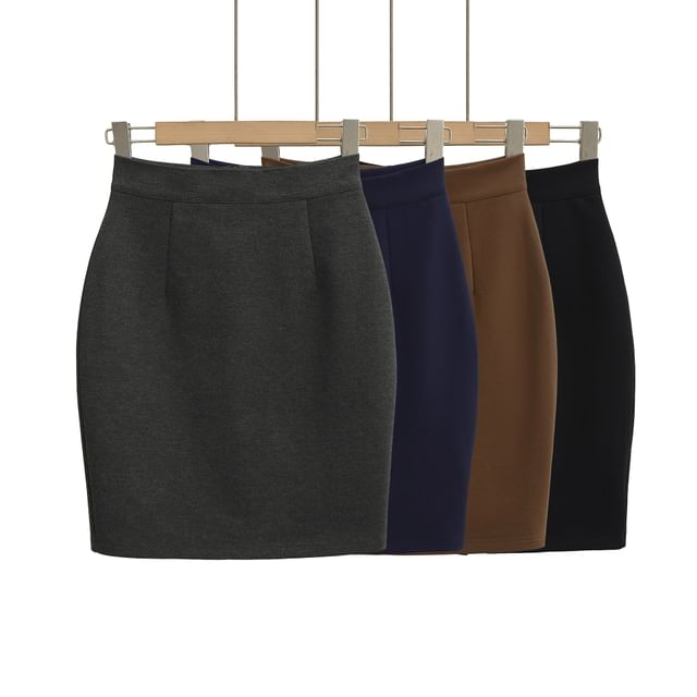 Asiris-High Rise Plain Mini Pencil Skirt