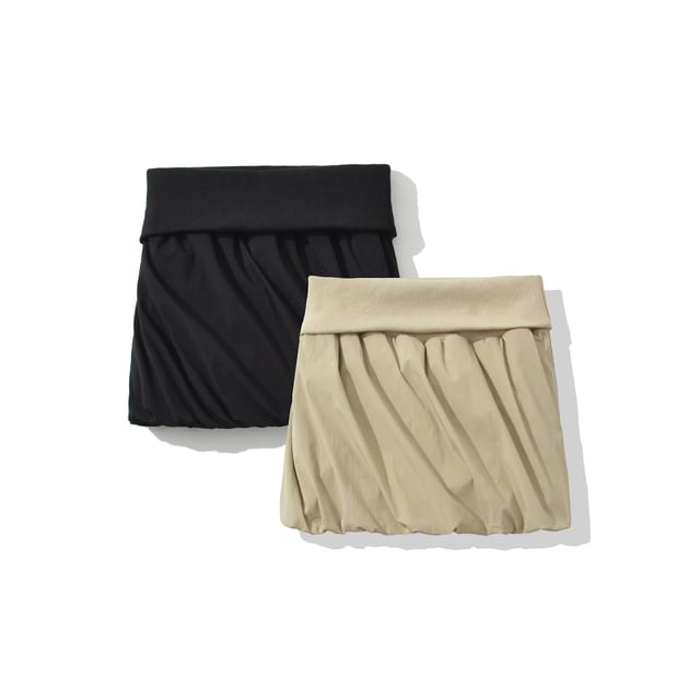 Asiris-High Rise Plain Ruched Mini Pencil Skirt