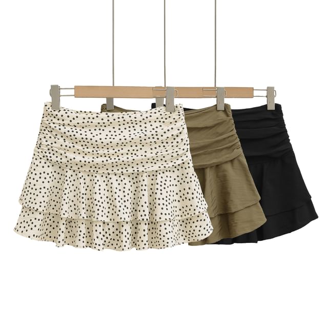 Asiris-High Rise Ruffle Trim Mini A-Line Skirt