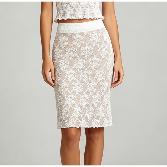 Asiris-High Waist Mini Lace Pencil Skirt
