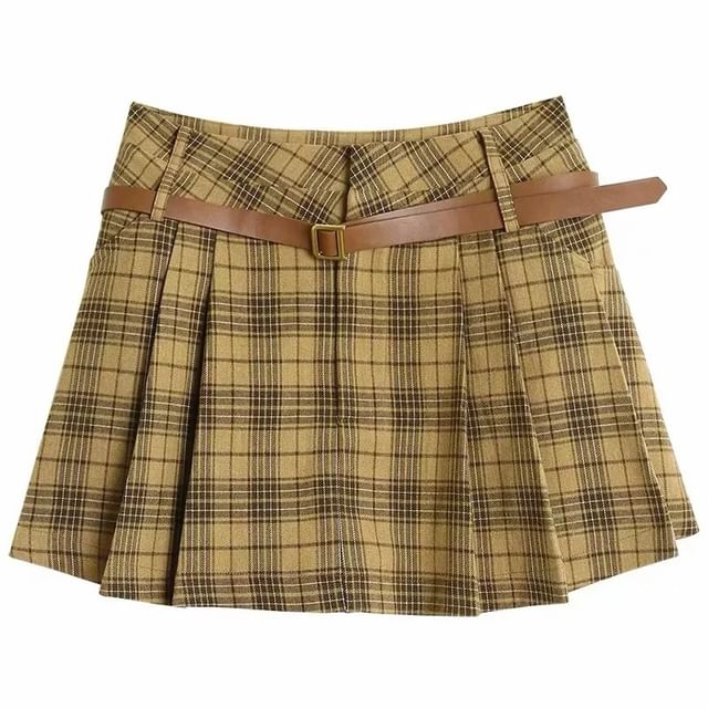 Asiris-High Waist Plaid Mini Pleated Skirt