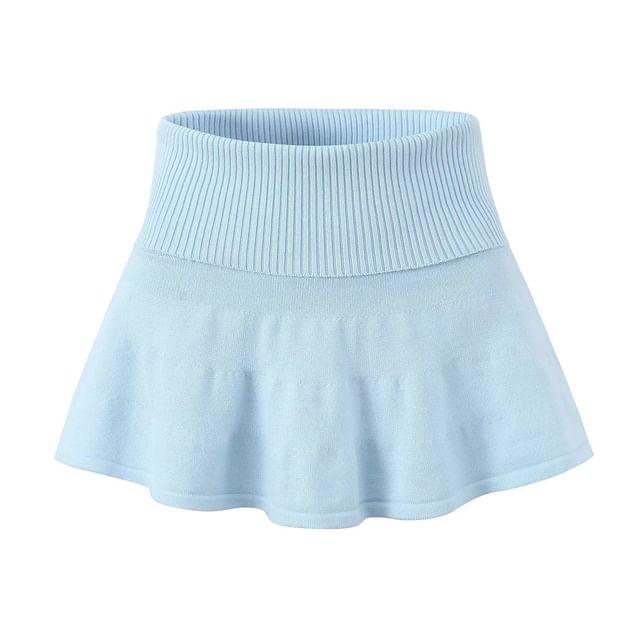 Asiris-High Waist Plain Knitted Mini A-Line Skirt