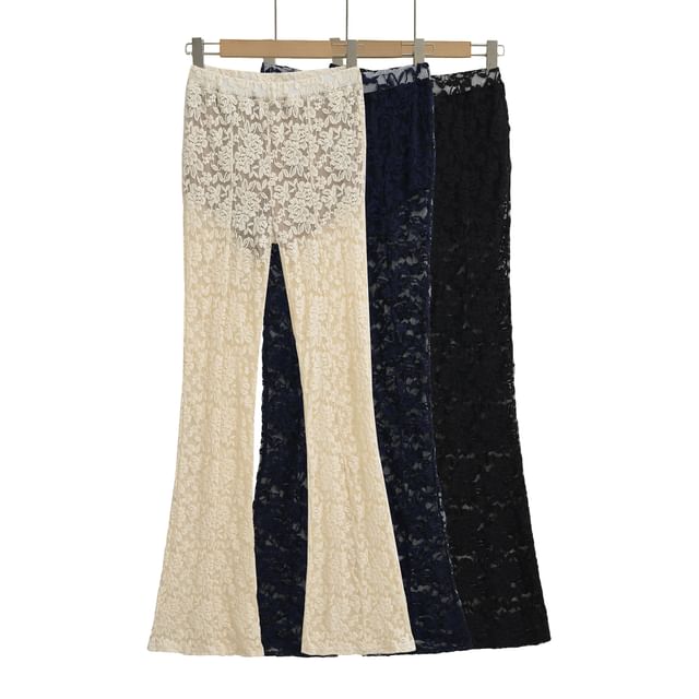 Asiris-High Waist Plain Lace Flared Pants