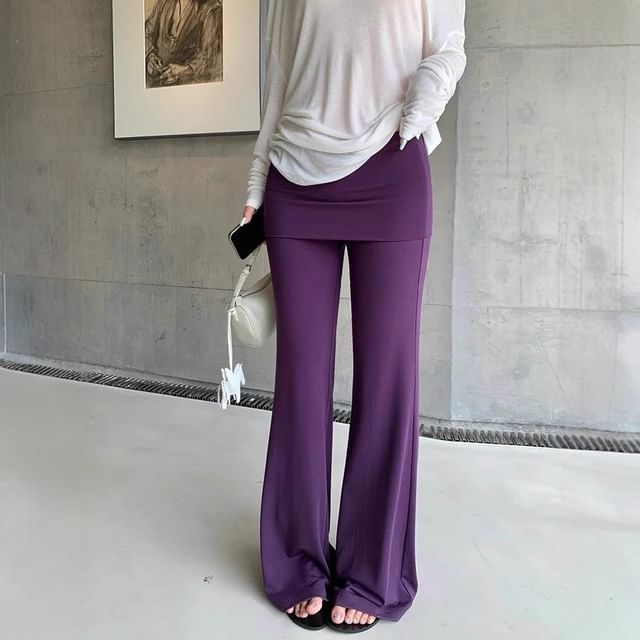Asiris-High Waist Plain Panel Flared Yoga Pants