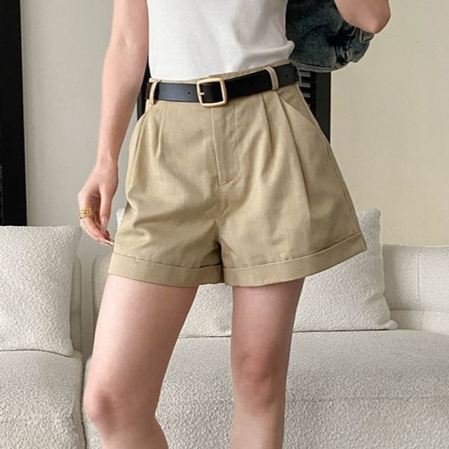 Asiris-High Waist Plain Pleated Shorts