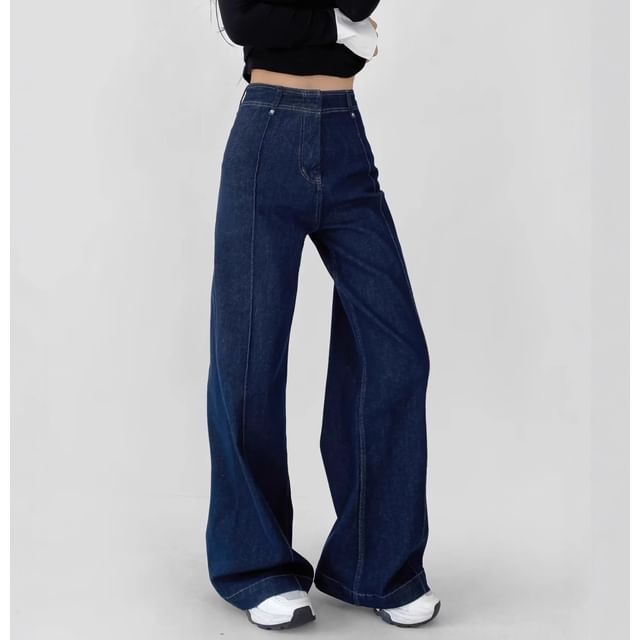 Asiris-High Waist Plain Wide Leg Jeans