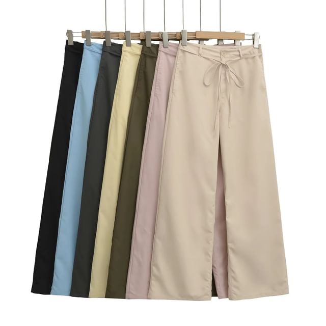 Asiris-High Waist Plain Wide Leg Pants