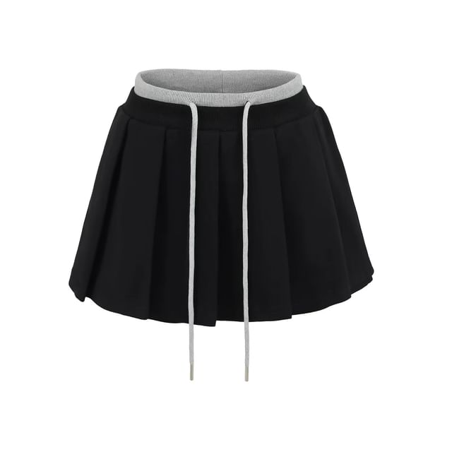 Asiris-High Waist Two-Tone Mini Skort
