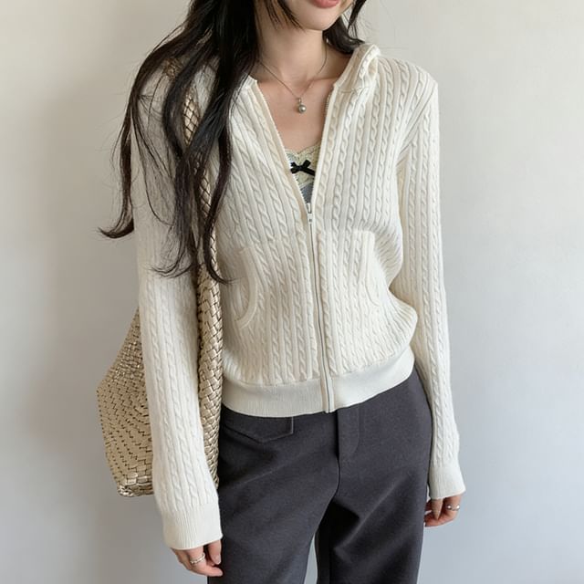 Asiris-Hooded Plain Zip Cardigan