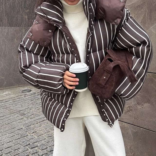 Asiris-Hooded Striped Puffer Jacket