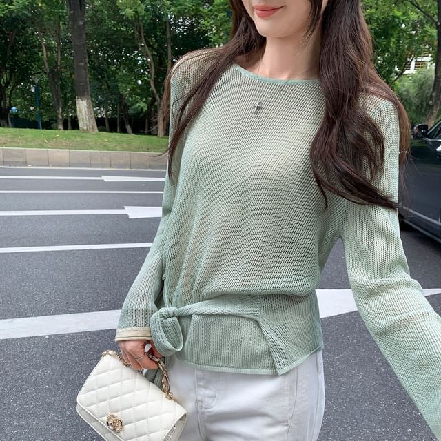 Asiris-Long-Sleeve Boatneck Plain Knit Top