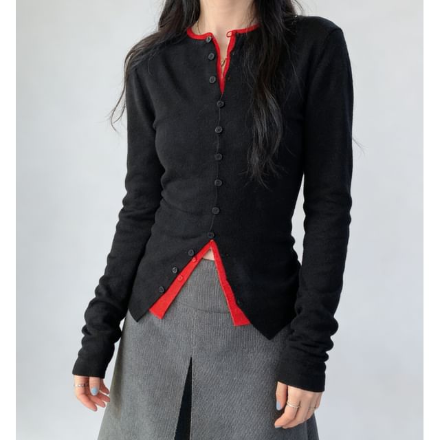 Asiris-Long-Sleeve Button-Up Plain Top