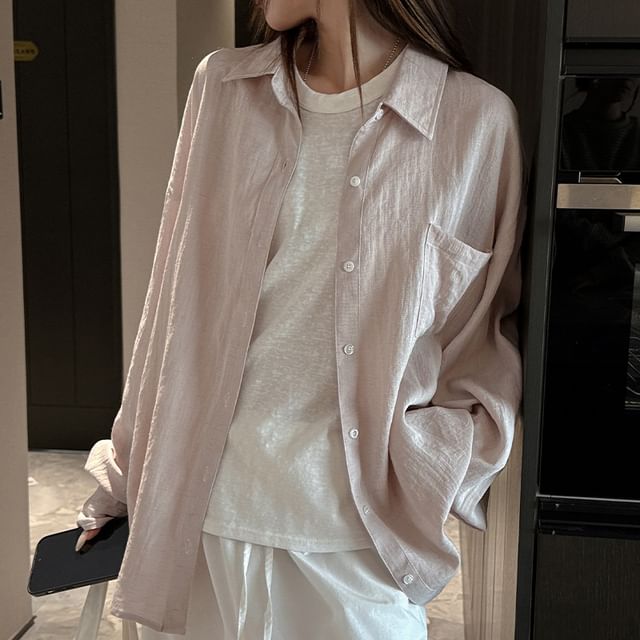 Asiris-Long Sleeve Collared Plain Shirt