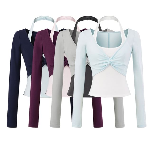 Asiris-Long Sleeve Halter Mock Two Piece Top