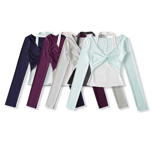 Asiris-Long Sleeve Halter Twist Mock Two Piece Top
