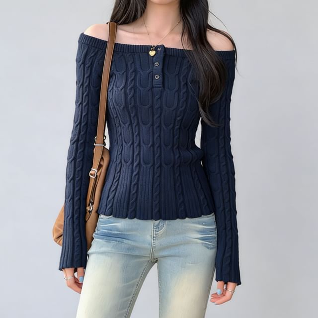 Asiris-Long-Sleeve Hanley Plain Cable Knit Top