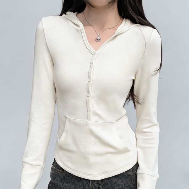 Asiris-Long-Sleeve Hooded Plain Crop Top