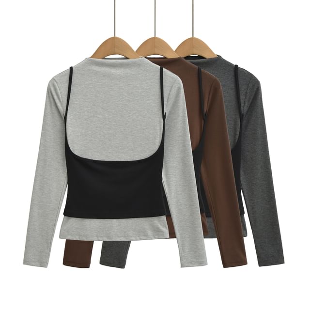 Asiris-Long Sleeve Mock Neck Mock Two Piece Top