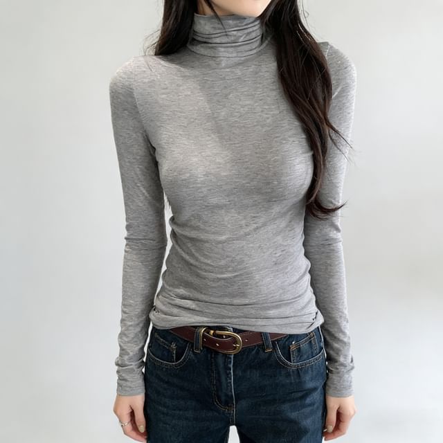 Asiris-Long Sleeve Mock Plain Top
