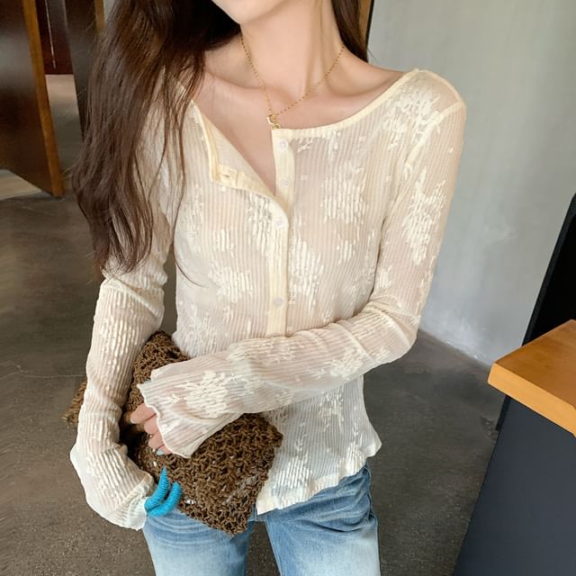 Asiris-Long Sleeve Plain See-Through Light Cardigan