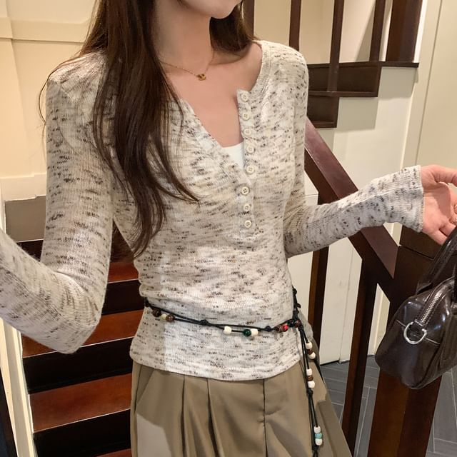 Asiris-Long-Sleeve Round Neck Melange T-Shirt