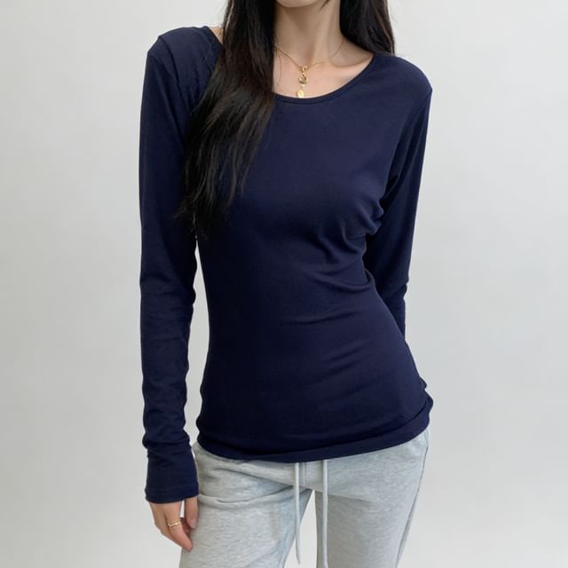 Asiris-Long-Sleeve V-Neck Plain T-Shirt