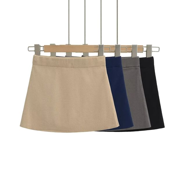 Asiris-Low Rise Plain Knit Mini A-Line Skirt
