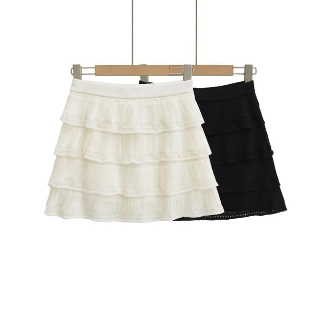 Asiris-Low Rise Plain Mini Tiered Skirt
