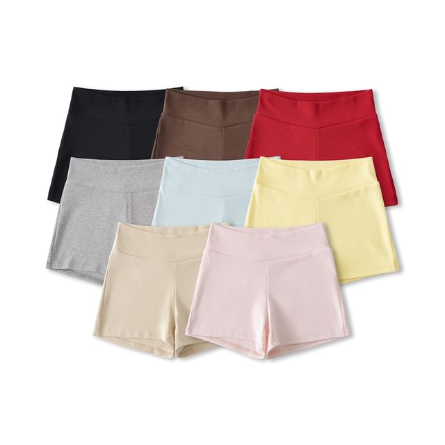 Asiris-Low Rise Plain Ribbed Yoga Shorts