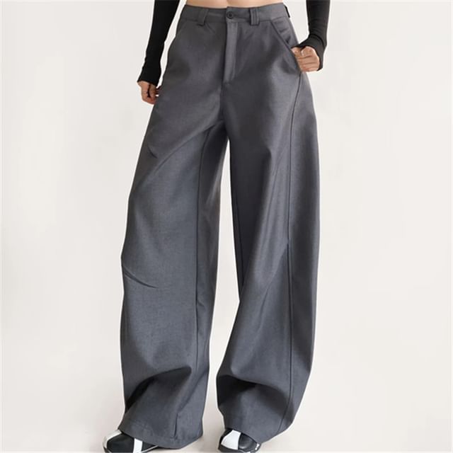 Asiris-Low Rise Plain Wide Leg Pants
