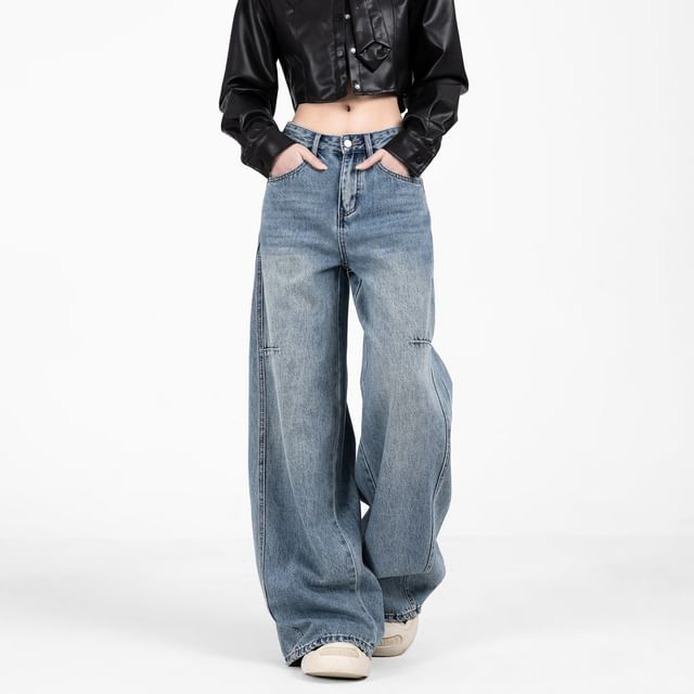 Asiris-Low Rise Washed Wide Leg Jeans