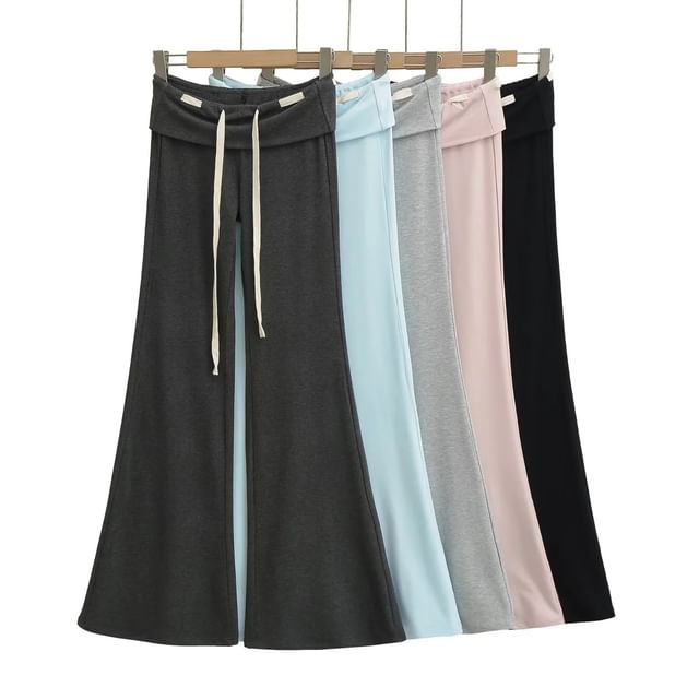 Asiris-Low Waist Plain Flared Pants