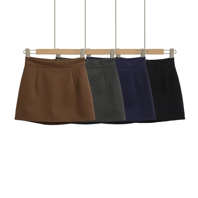 Asiris-Low Waist Plain Mini A-Line Skirt