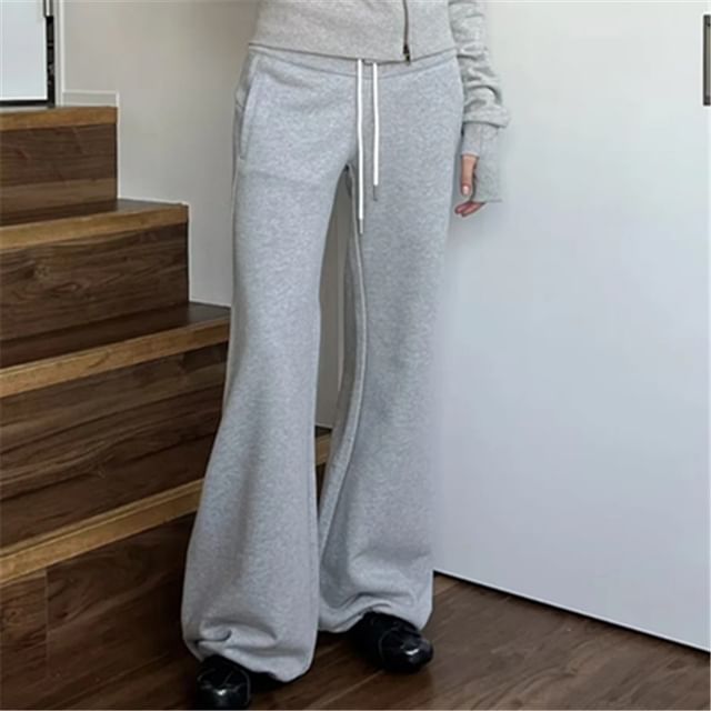 Asiris-Low Waist Plain Straight-Fit Boot-Cut Sweatpants