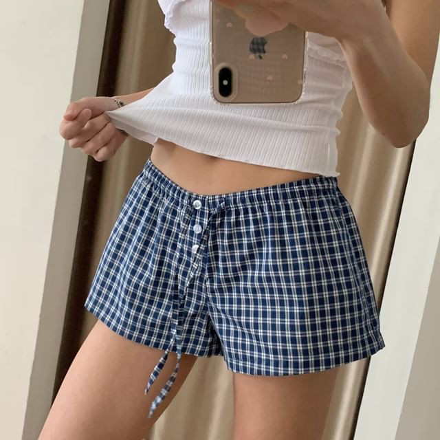 Asiris-Mid Rise Plaid Loungewear Shorts