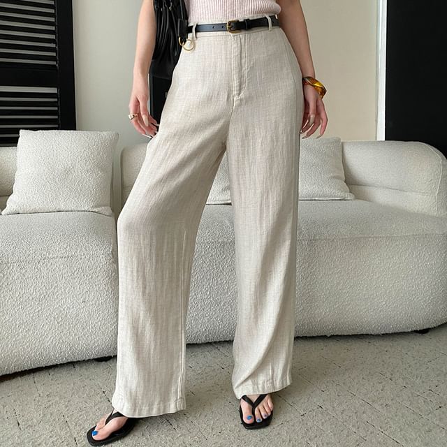 Asiris-Mid Rise Plain Straight Leg Pants