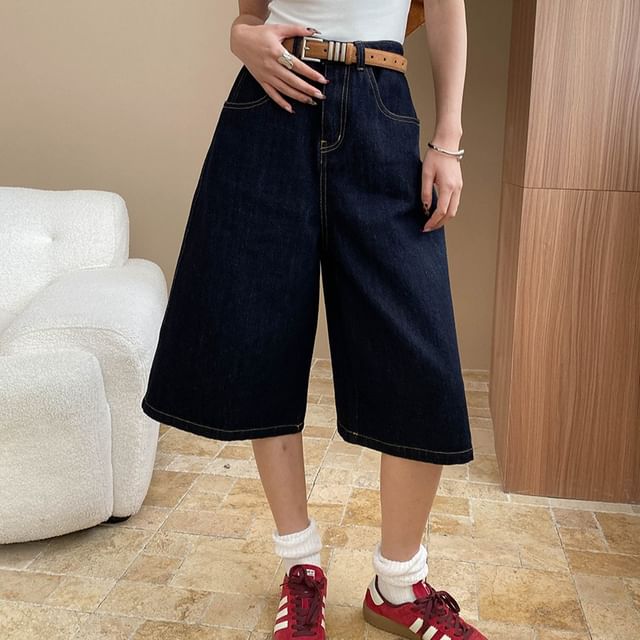 Asiris-Mid Rise Unwashed Wide Leg Jorts