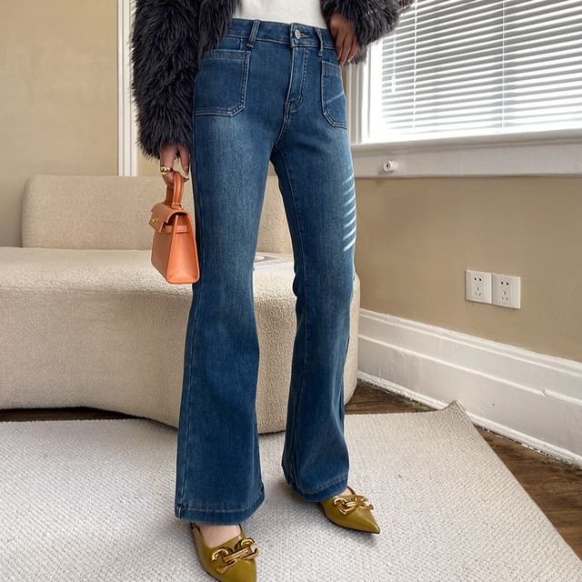 Asiris-Mid Rise Washed Bootcut Jeans