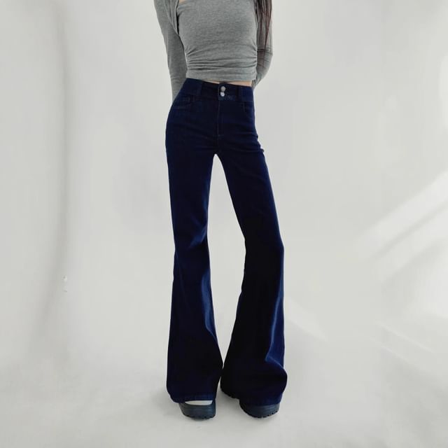 Asiris-Mid Rise Washed Flared Jeans