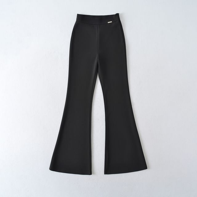 Asiris-Mid Waist Plain Flared Pants