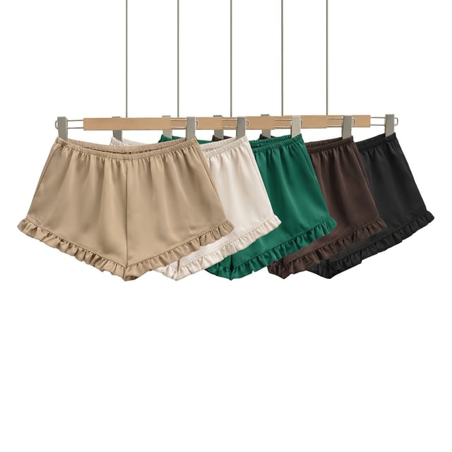 Asiris-Mid Waist Satin Ruffled Shorts