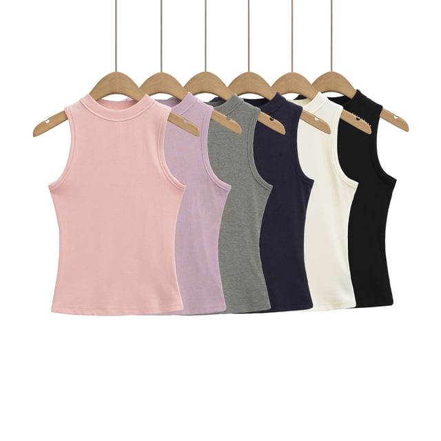 Asiris-Mock Neck Plain Tank Top