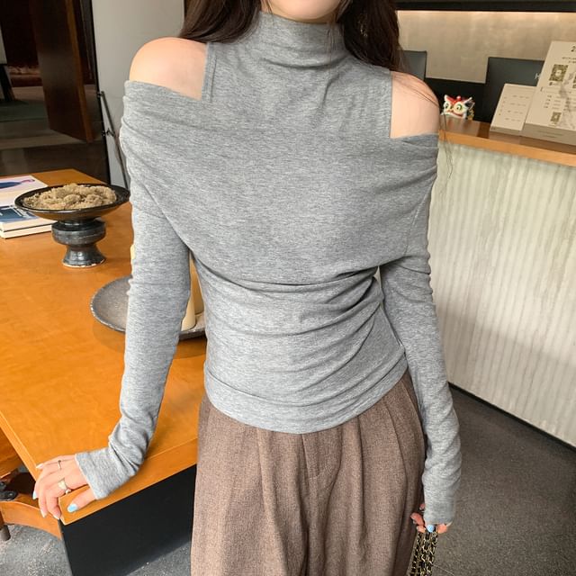 Asiris-Mock Two-Piece Long-Sleeve Mock Neck Plain Top