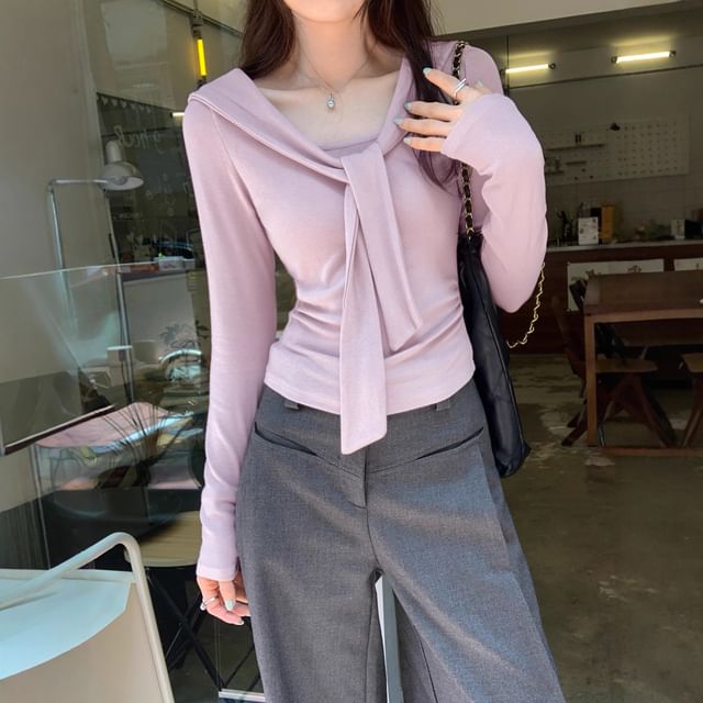 Asiris-Mock Two-Piece Long-Sleeve Plain Top